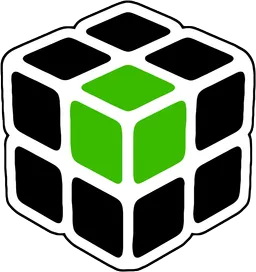 2x2x2 cube with all the pieces black, except one green cantonade