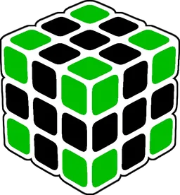 Cubo 3x3x3 con todas las piezas negras, excepto las esquinas verdes