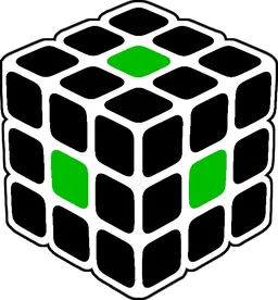 Cubo 3x3x3 con todas las piezas negras, excepto los centros verdes